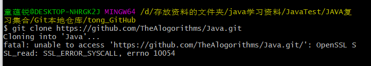 用Git工具下载其他人的项目出现的问题---fatal: unable to access ‘https://github.com/TheAlogorithms/Java.git/‘.........