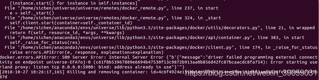 ubuntu16.04中 启动 Error starting userland proxy: listen tcp 0.0.0.0:5900: bind: address already in use