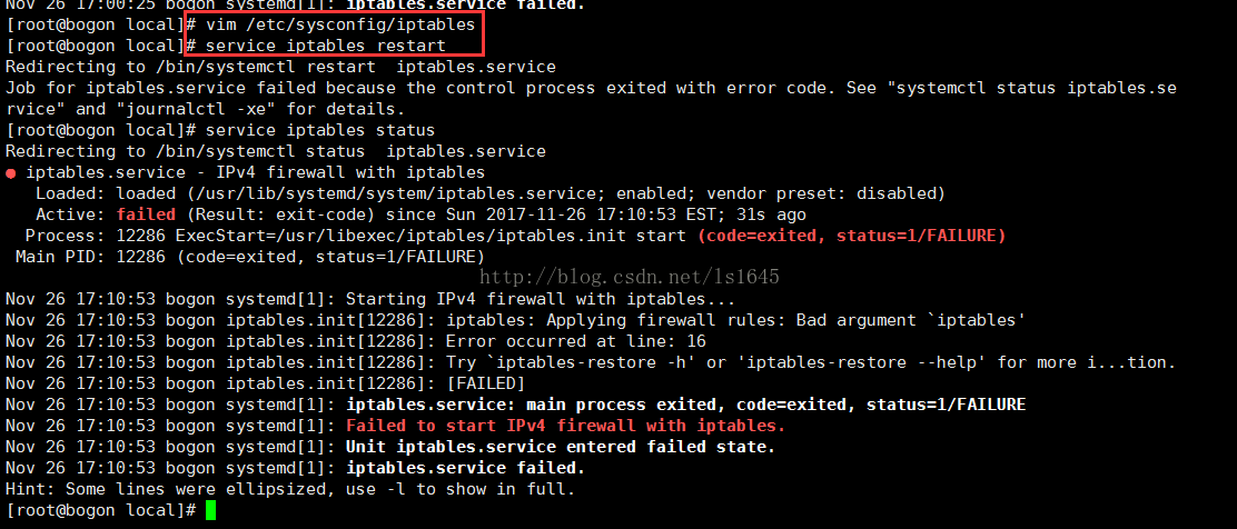 CentOS 7 ：Failed to start IPv4 firewall with iptables.