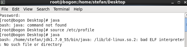 【Linux】bash: /home/stefan/jdk1.7.0_55/bin/java: /lib/ld-linux.so.2: bad ELF interpreter
