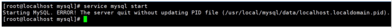 The server quit without updating PID file (/usr/local/mysql/data/localhost.localdomain.pid).