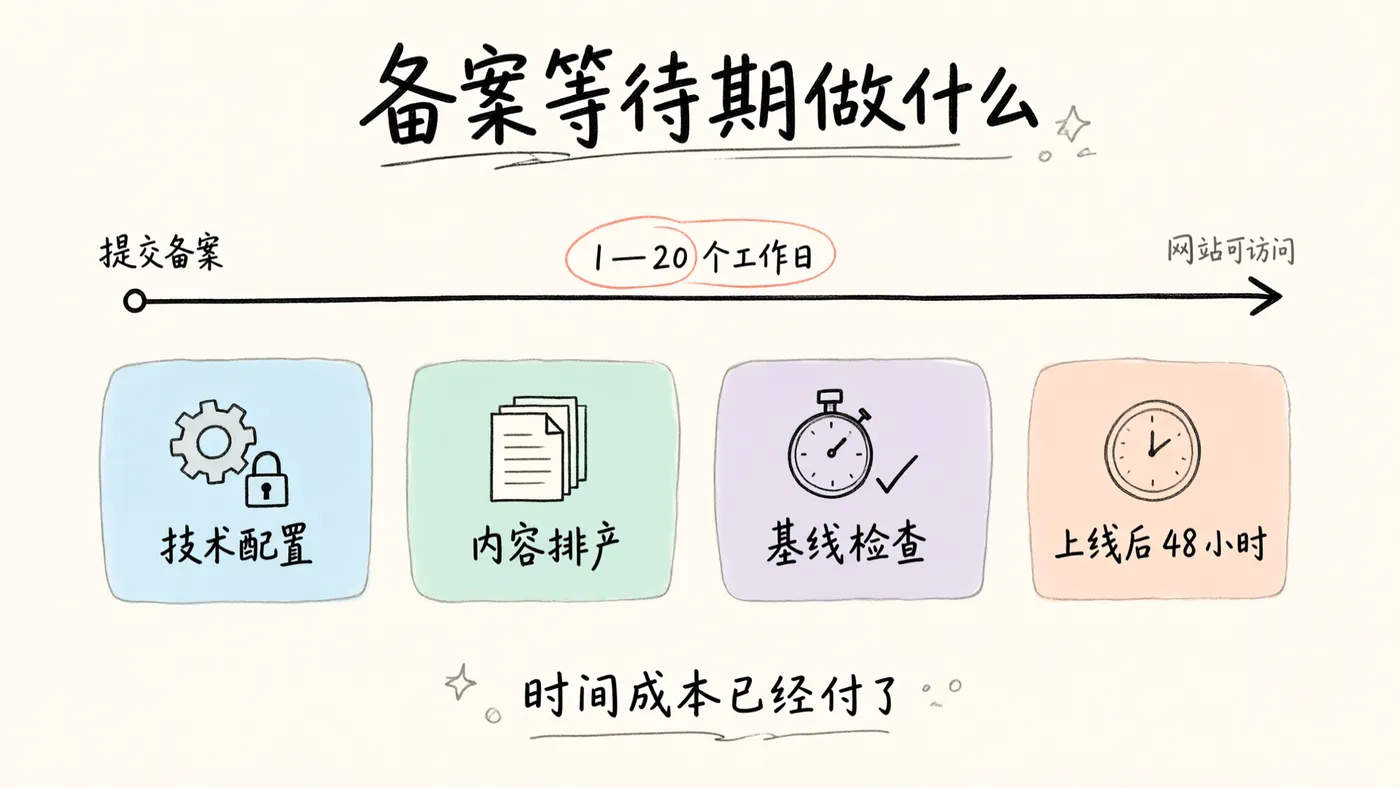 备案等待期的四项准备工作:技术配置、内容排产、基线检查、上线后 48 小时