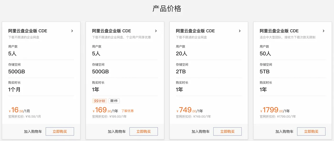阿里云盘企业版500GB存储价格169元1年.png