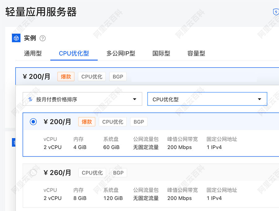 阿里云轻量应用服务器“CPU优化型”配置介绍、费用价格说明