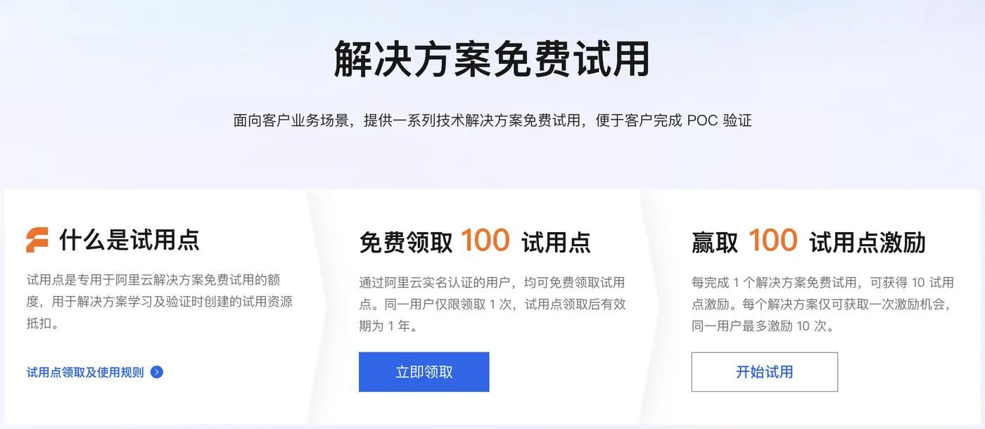 阿里云试用点（解决方案免费试用）
