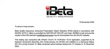 阿里云安全IDV身份认证产品通过NIST/ISO 30107-3 Level 2 PAD认证
