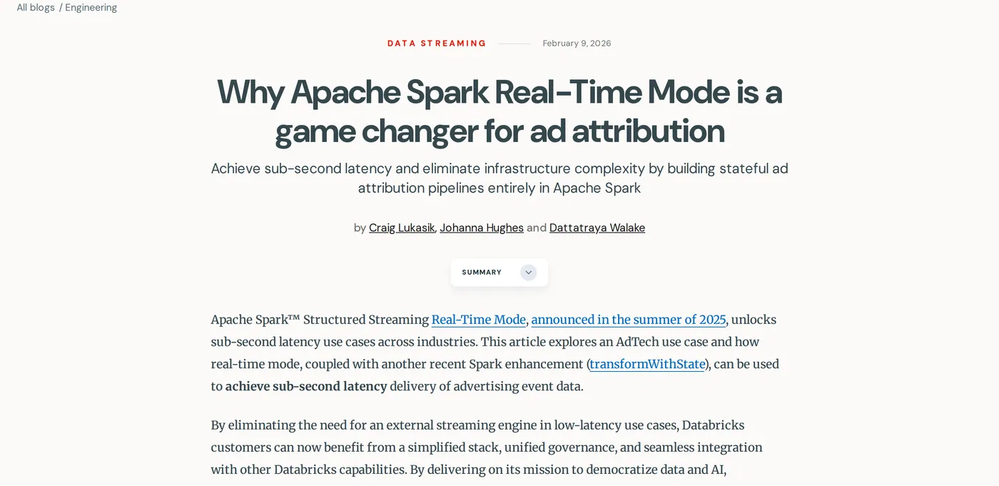 Databricks 广告归因实战文，RTM 配 transformWithState 做到亚秒级