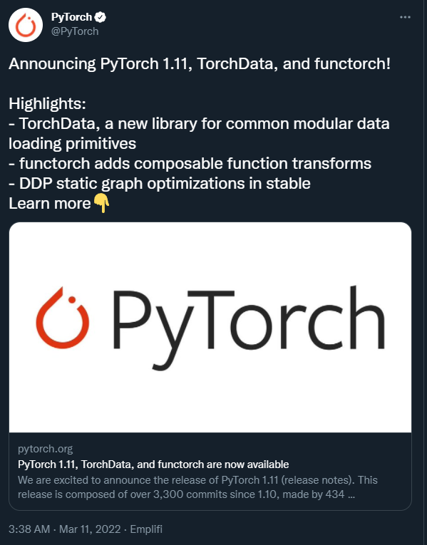 终于可用可组合函数转换库！PyTorch 1.11发布，弥补JAX短板，支持Python 3.10