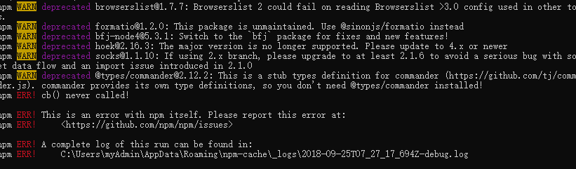 npm install 报 npm ERR! cb()never called!的错误