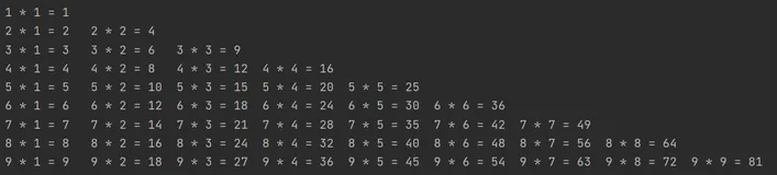 【python实战】top2 乘法口诀表