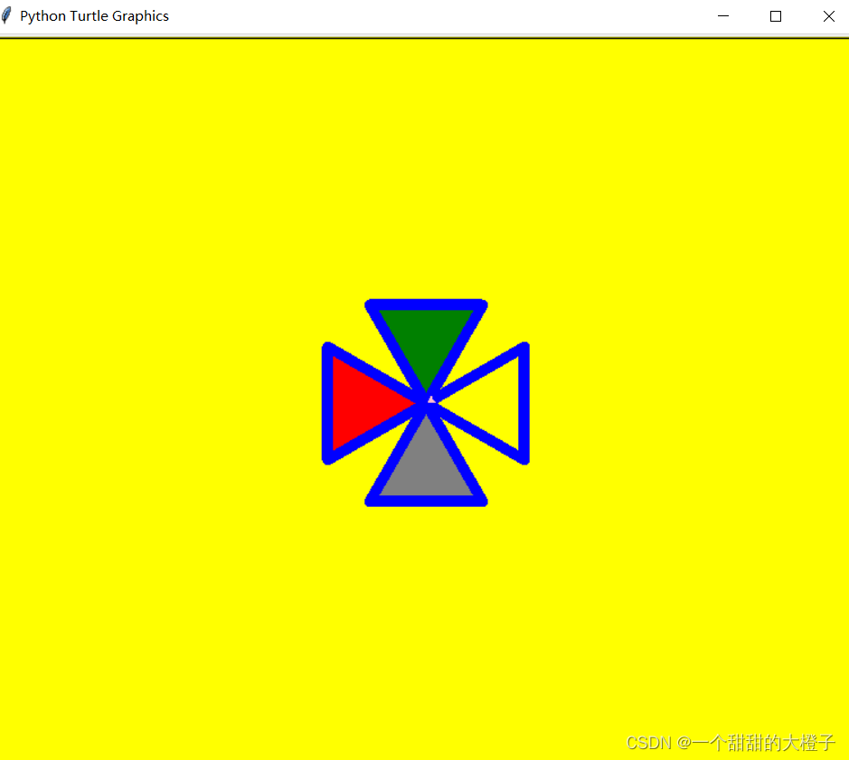 【Python学习笔记】用turtle画四个正三角形并填充不同颜色（计算机二级题目）