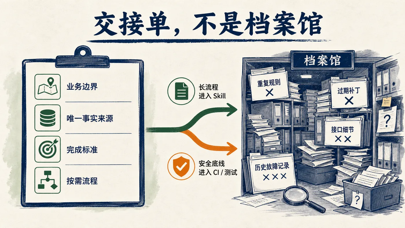 AGENTS.md 应是交接单而不是档案馆
