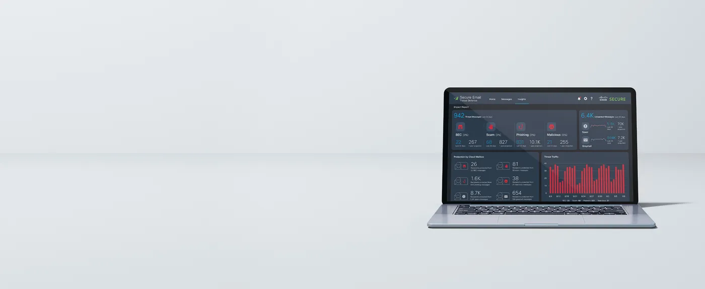 显示 Cisco Secure Email 软件的控制面板 UI 的笔记本电脑