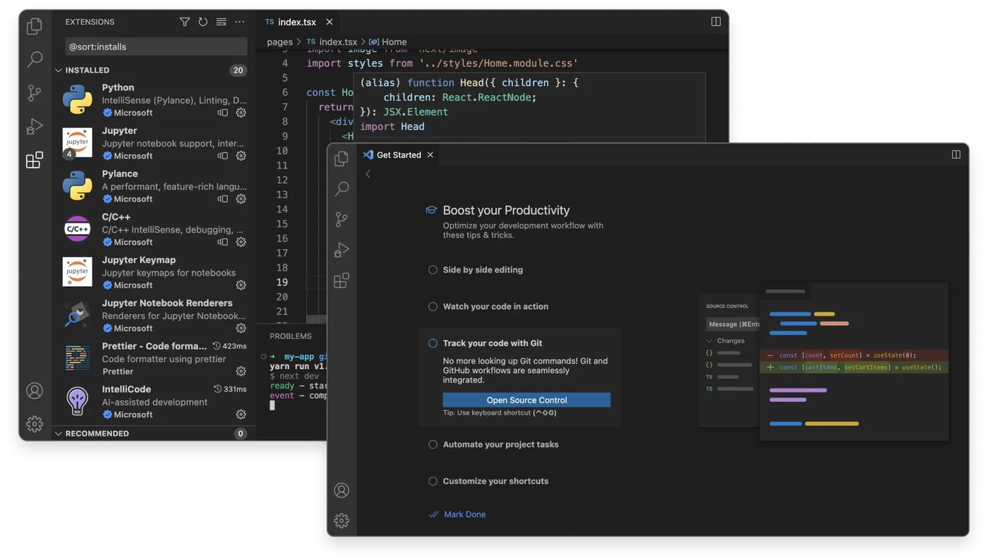 Visual Studio Code 屏幕截图