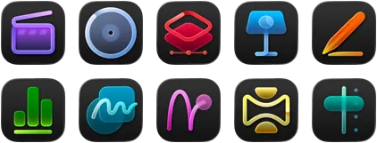 Apple Creator Studio 系列 app，包括 Final Cut Pro、Logic Pro、Pixelmator Pro、Keynote 讲演、Pages 文稿、Numbers 表格、无边记、Motion、Compressor 和 MainStage。