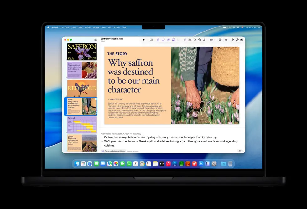 iPad Pro 上显示着 Keynote 讲演中的演示文稿。