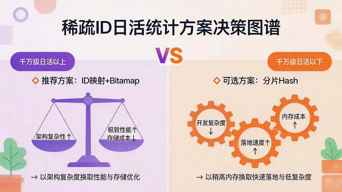稀疏id(如雪花id)统计日活的 **方案选择**