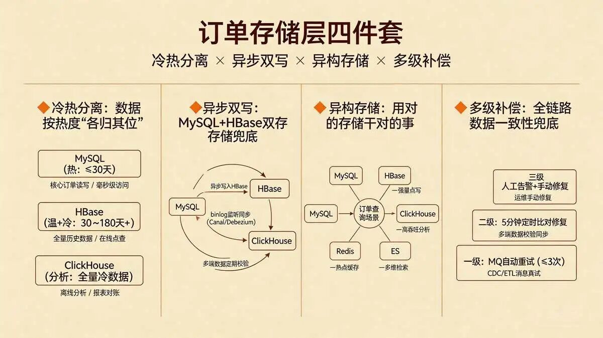 3.6 存储层四件套：冷热分离 + 异步双写 + 异构存储 + 多级补偿，释放DB潜力、保障数据可靠