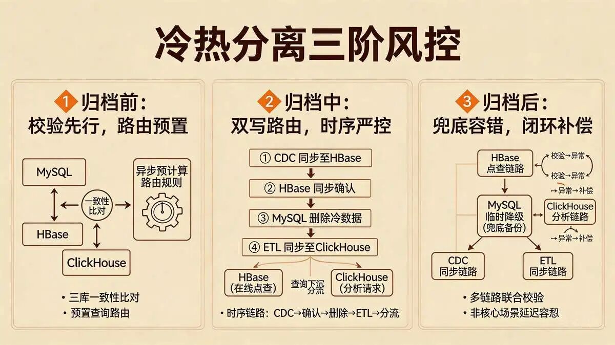 5.4 追问4：存储层四件套中的“冷热分离”，落地时如何避免冷数据归档导致的查询异常？