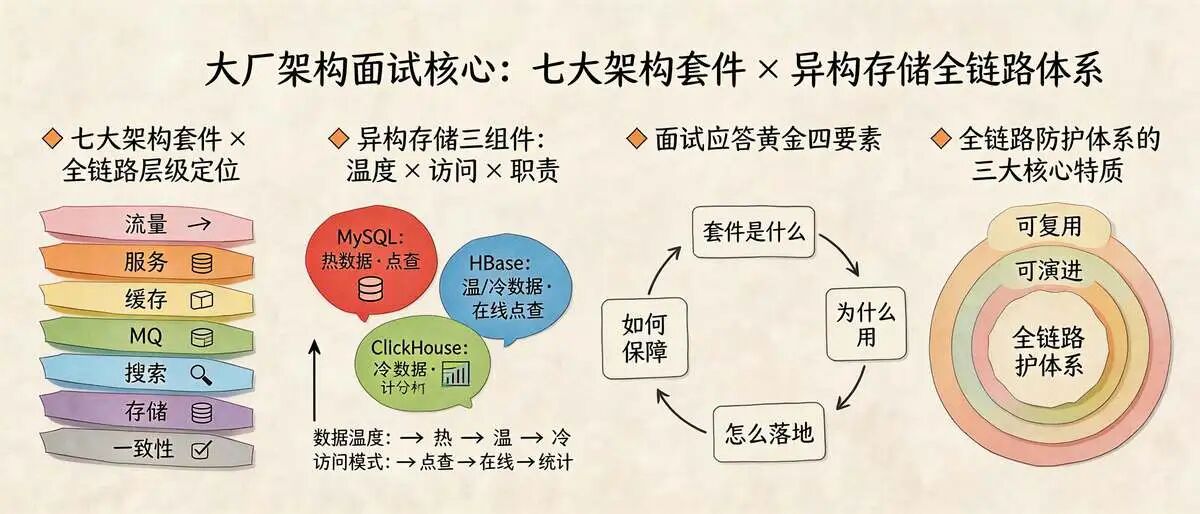 六、结尾：架构七件套+  异构存储 ，才是大厂面试的核心竞争力