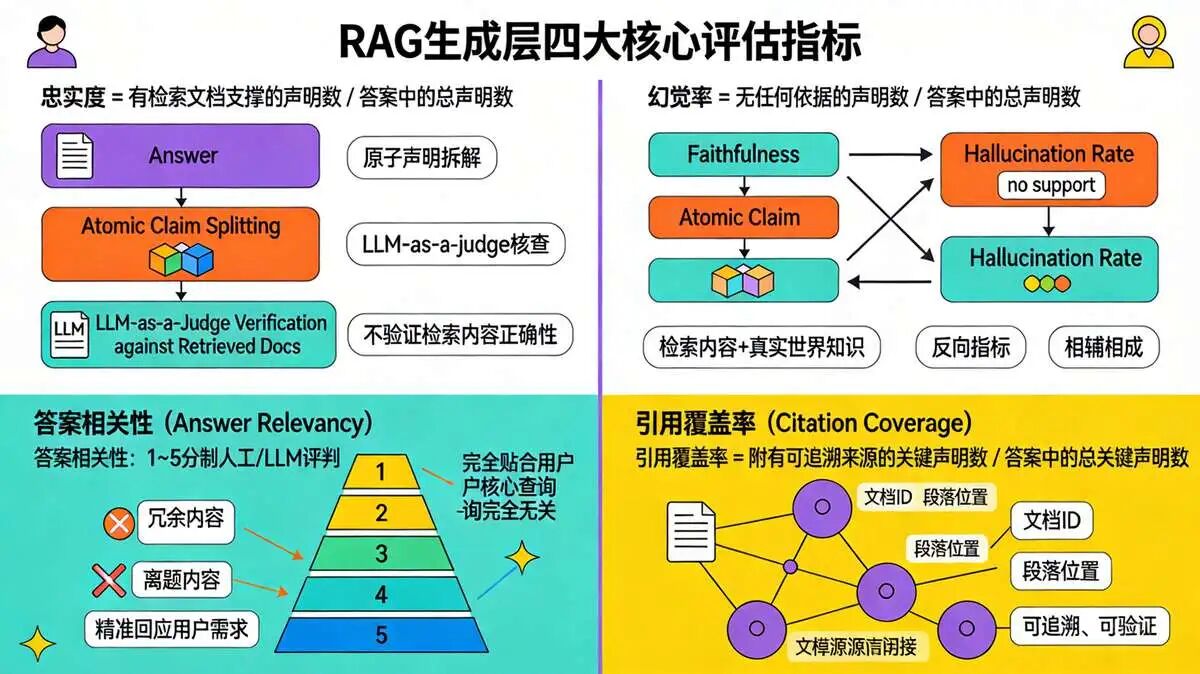 三: RAG 生成层 的四大核心 评估指标(衡量“内容生成的质量”)