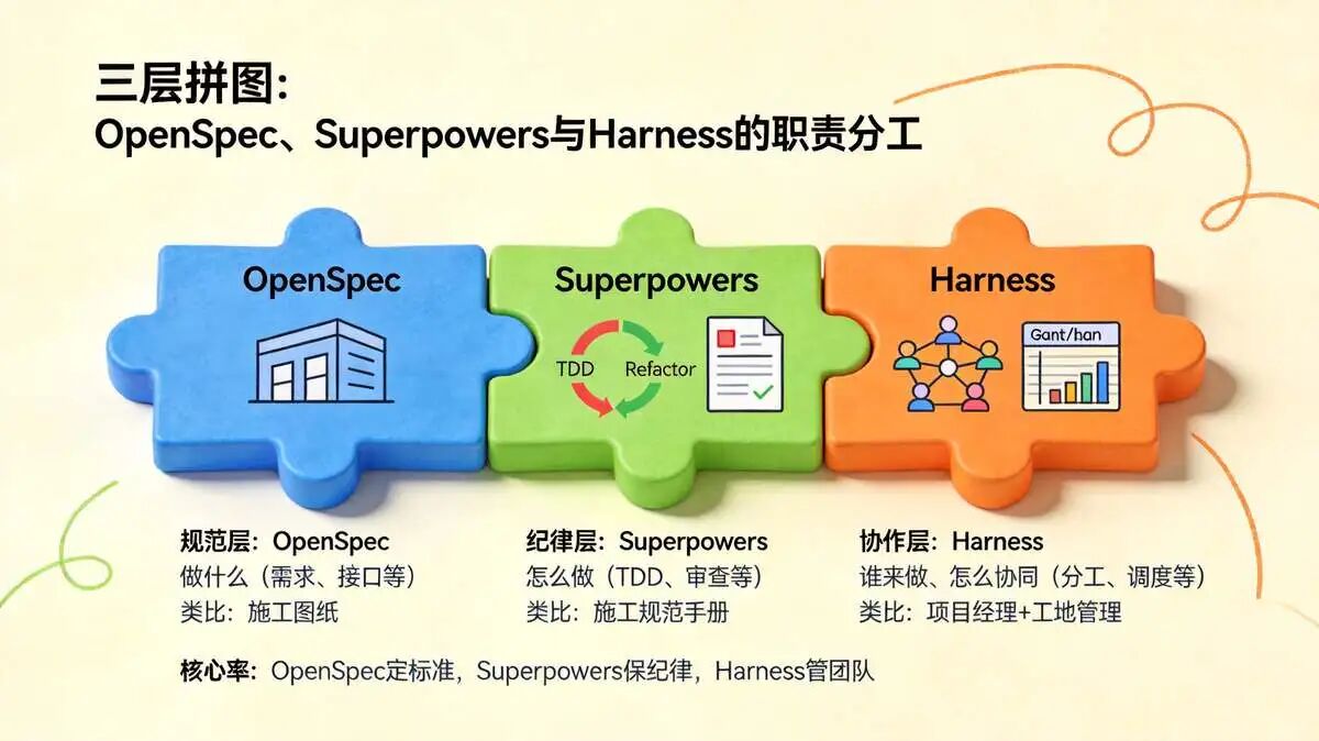 2.1、Superpowers、OpenSpec与Harness 三层拼图各管什么？
