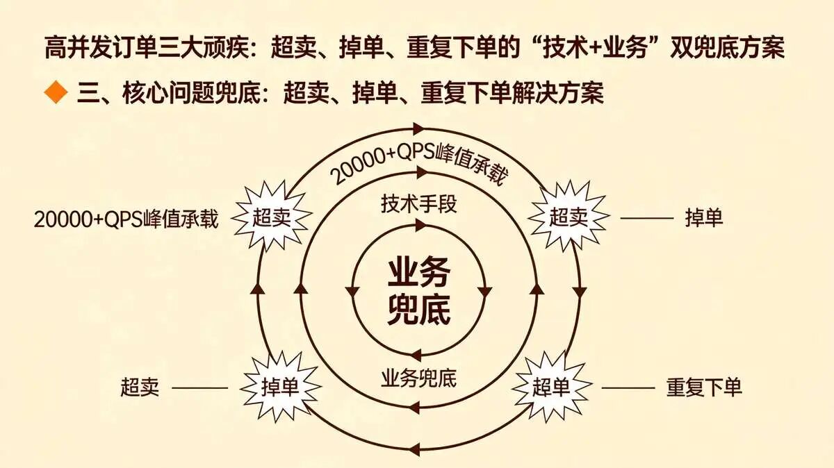 三、核心问题兜底:超卖、掉单、重复下单解决方案