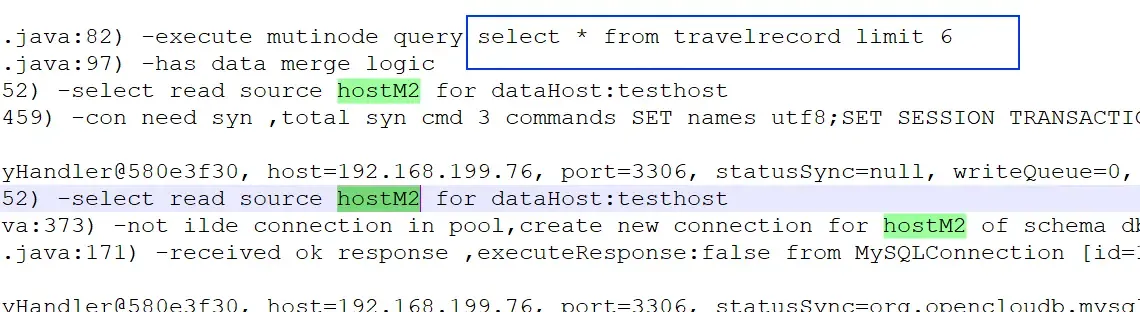 第一次 select读操作分发到了 hostM2上