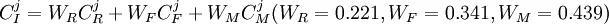 C^j_I=W_RC^j_R+W_FC^j_F+W_MC^j_M(W_R=0.221,W_F=0.341,W_M=0.439)