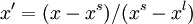 x^\prime=(x-x^s)/(x^s-x^l)