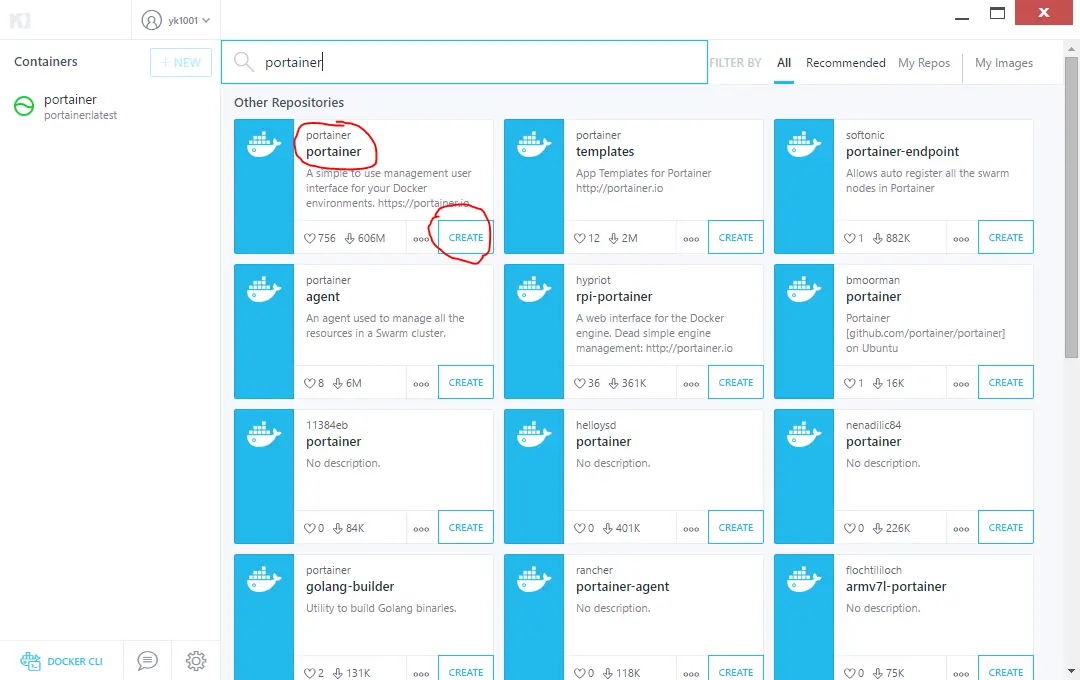 在docker for win中使用portainer管理容器