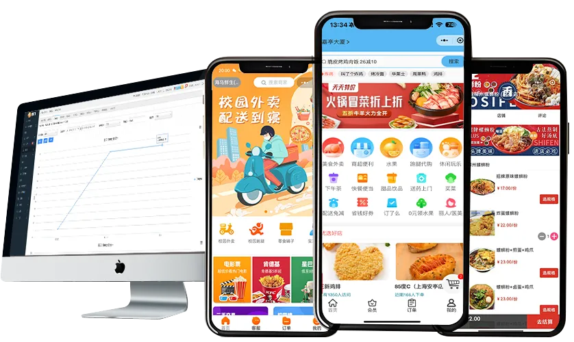 微订校园外卖手机平板与统计后台组合。