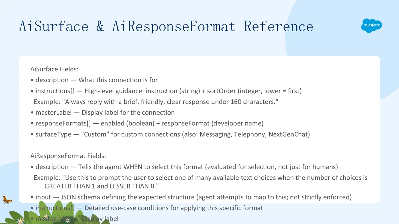 AiSurface 和 AiResponseFormat 参考