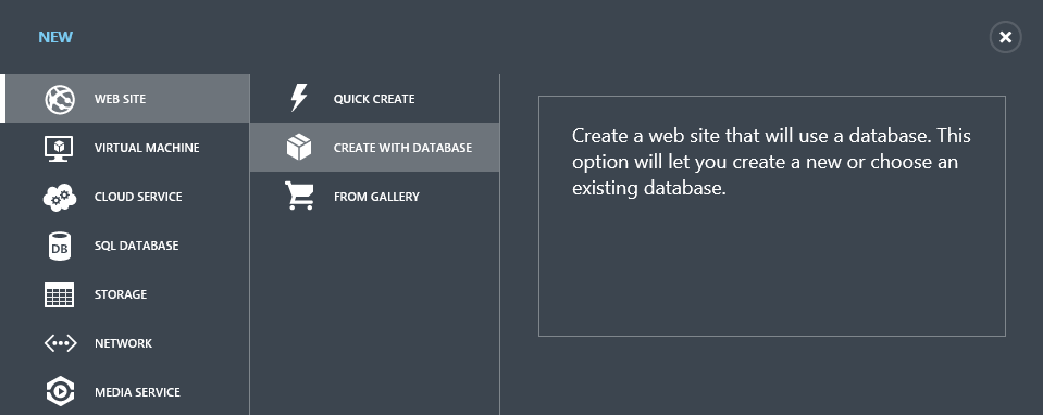 [New Portal]Windows Azure Web Site (3) 创建Web Site和云端数据库