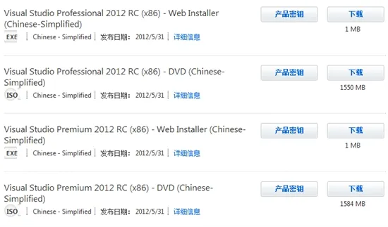 下载：Visual Studio 2012 RC 候选版