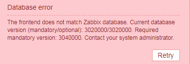 zabbix3.2升级3.4报错Database error