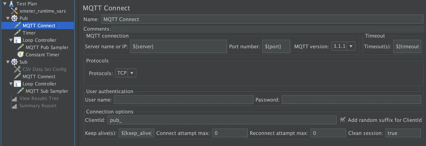 图 6 用于 MQTT 测试的 JMeter 测试脚本