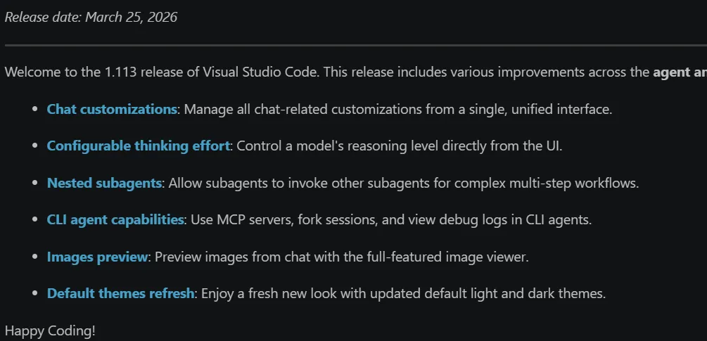 VS Code 1.113 更新概览