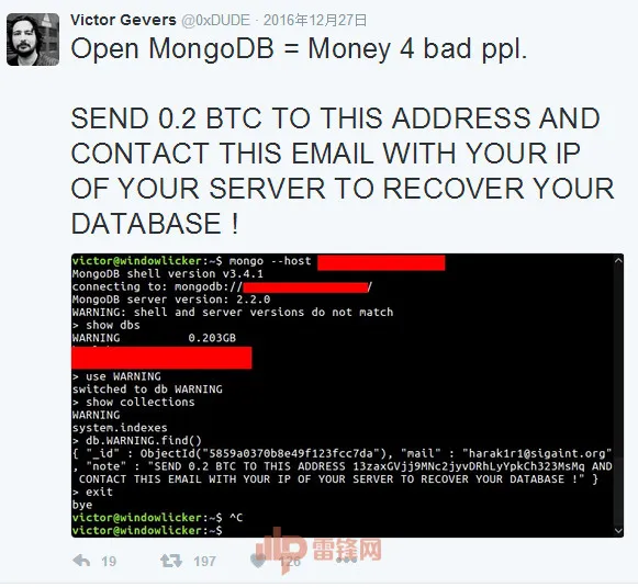 MongoDB 数据库勒索，中国受害者数量超乎你的想象，SOS！