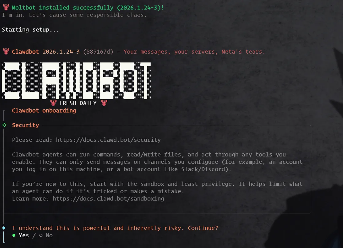 Clawdbot 安装成功 - AI 机器人配置向导