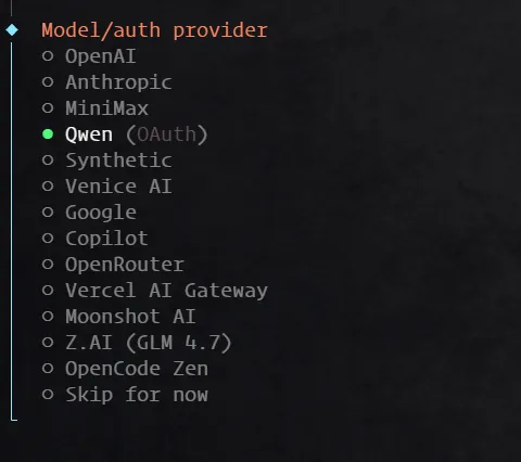 Openclaw (原 Clawdbot) 选择 AI 模型服务商 Qwen 千问