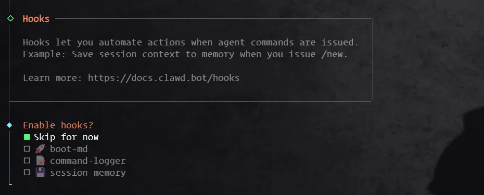 Openclaw (原 Clawdbot) hooks 配置选项