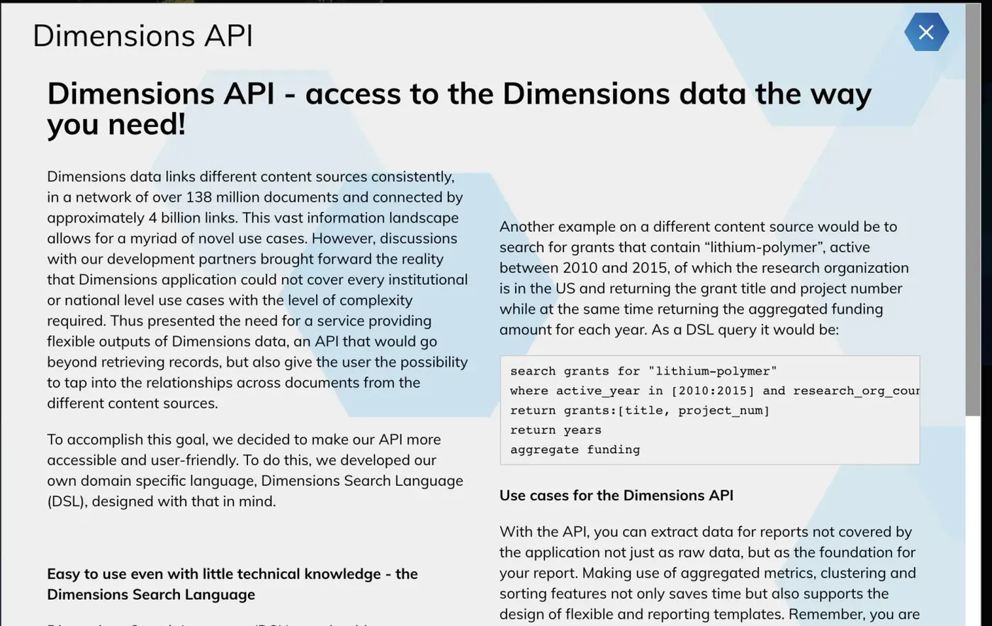 Dimensions 开放API