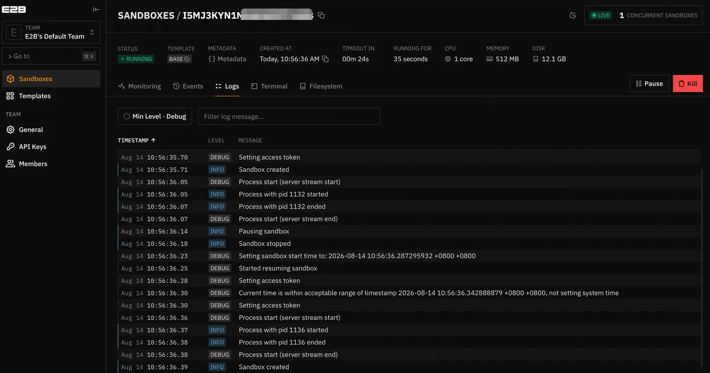 在 Dashboard 中查看 Sandbox 生命周期与执行状态