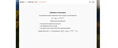 Mathtutor on Groq：AI 数学辅导工具，实时计算并展示解题过程，支持通过语音提出数学问题