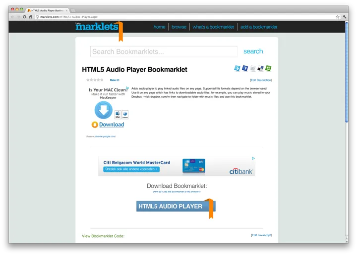 HTML5 Audio Player Bookmarklet