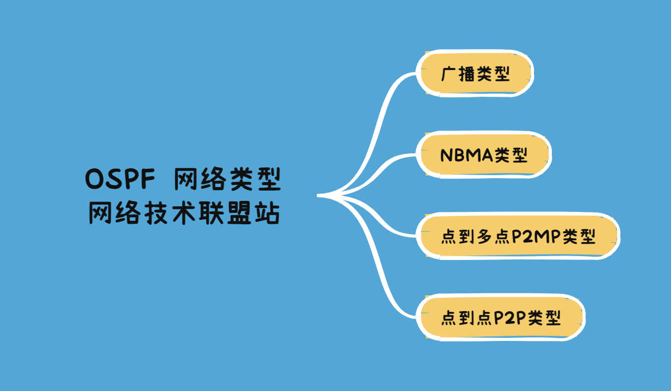 OSPF 支持的网络类型：广播、NBMA、P2MP和P2P类型