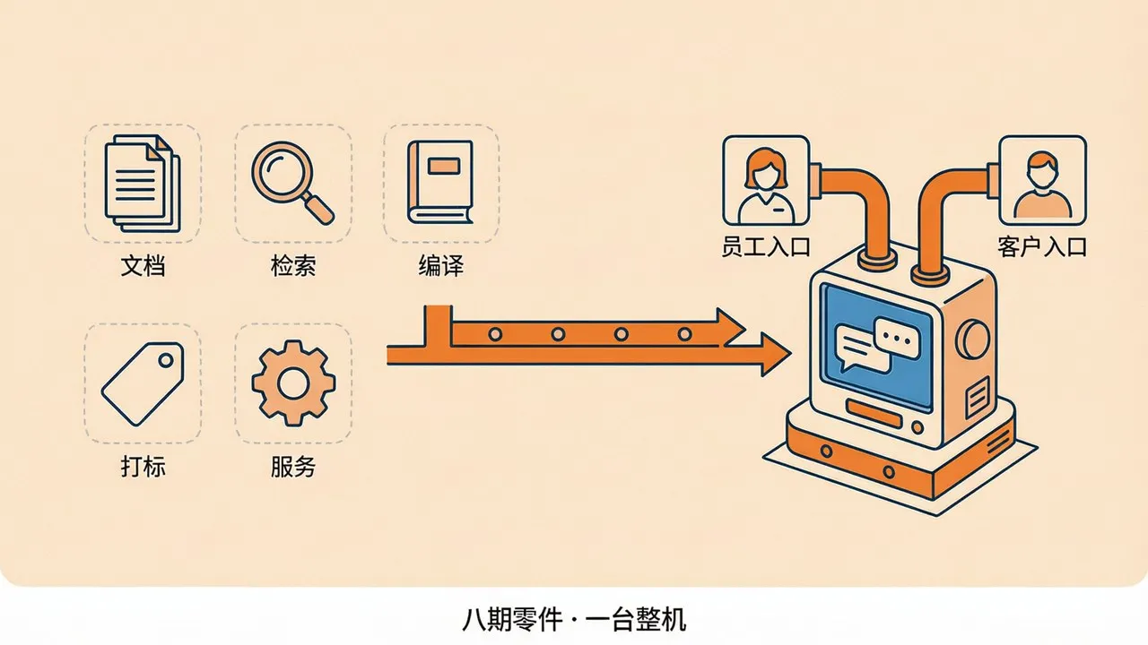 八期零件装配成一台客服整机的示意图